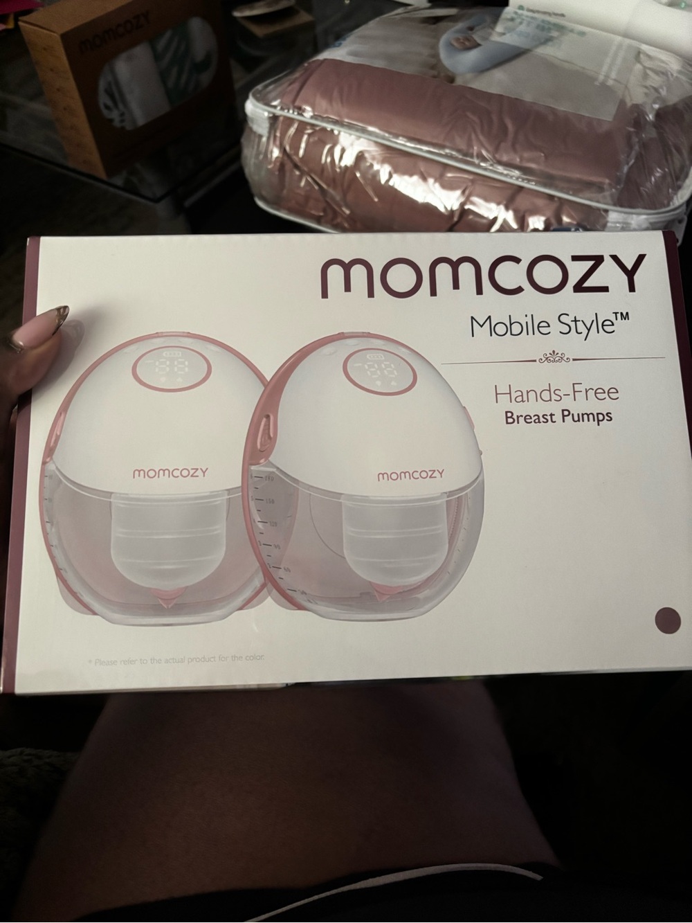 momcozy Mobile Style Hands-Free Breast Pumps — Pink White